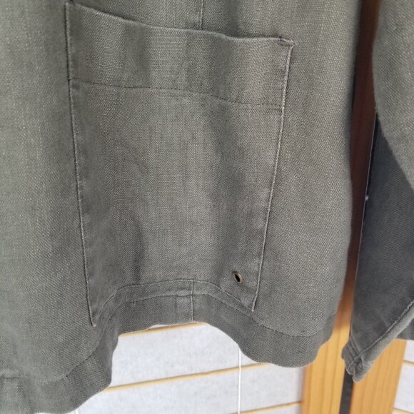 Chico's Jacket Army Green Zip Up 100% Linen Hooded Relaxed Fit Size 3/XL - Picture 3 of 7